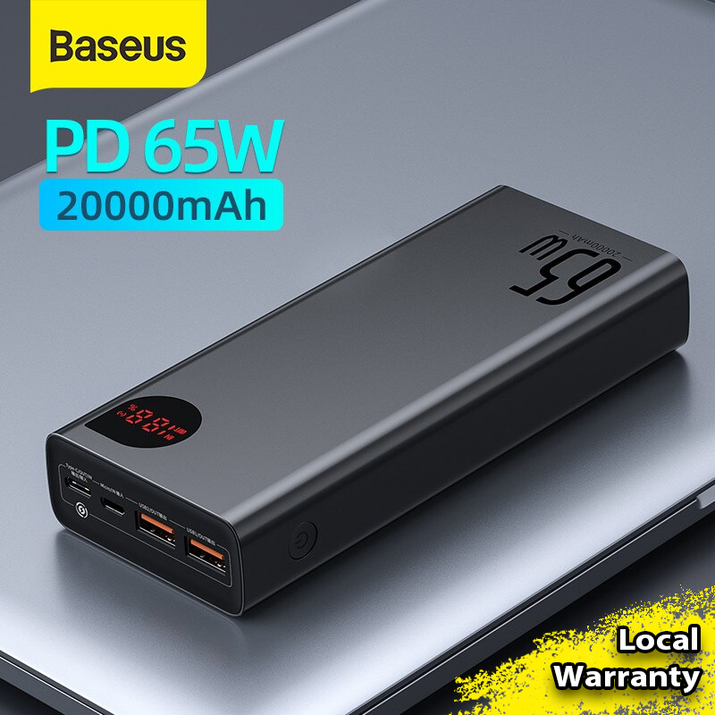 Baseus 65W 20000mAh Quick Charge Power Bank Adaman Digital Display PD3.0+QC3.0 Fast Charging Portable Power Bank