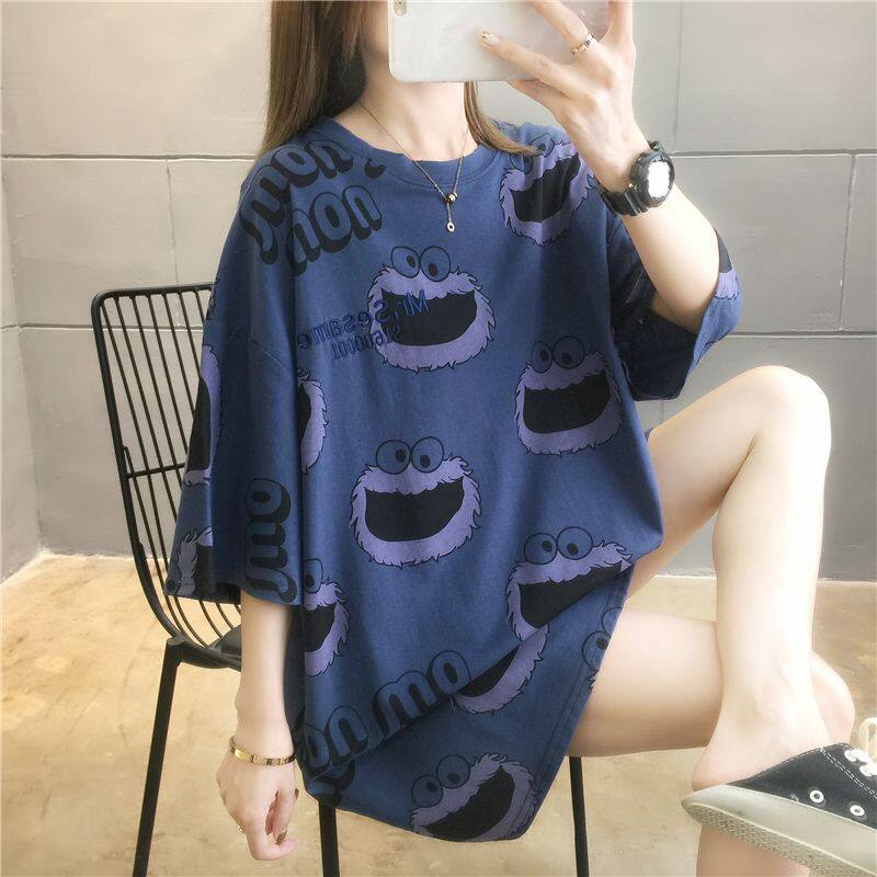 Korean Version Women Short-sleeved T-shirt Women Plus Size Loose Round Neck Casual Top