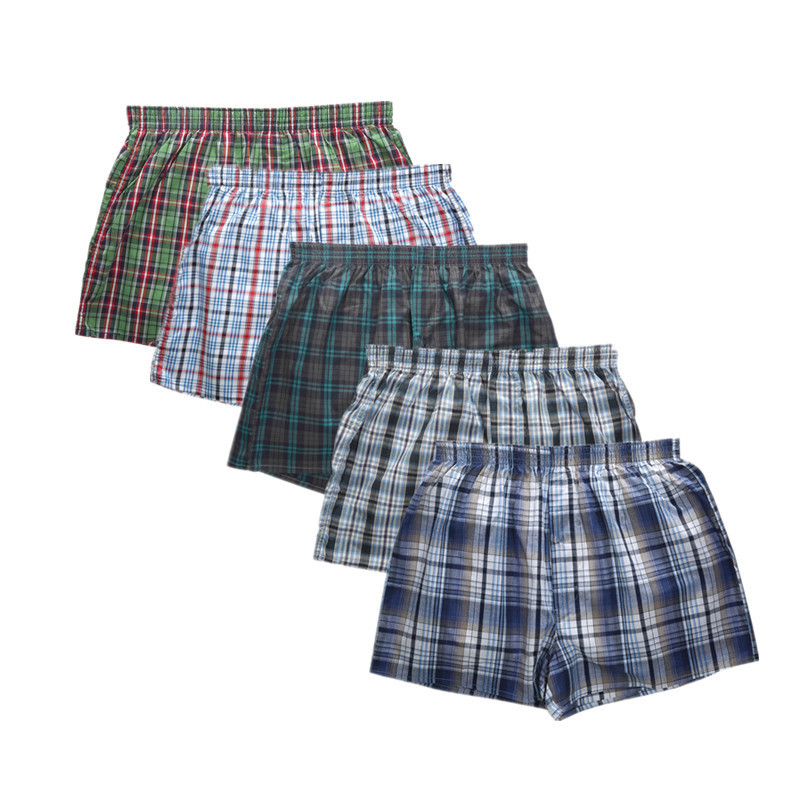 (SG Seller)3Pcs Men Cotton Underwear Plaid Printing Boxer Underwear Plus Size Casual Elastic Waist Beach Pants Boxer Shorts Male Panties Sleep Bottoms Men Home Wear Pajamas Wide Leg Shorts M-6XL