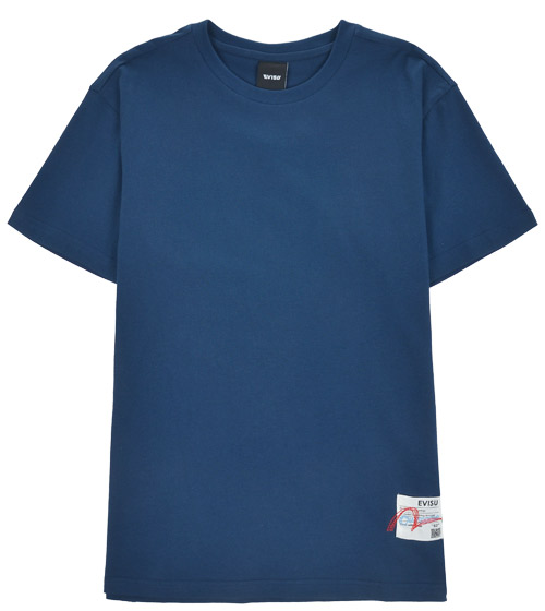 [EVISU KOREA] Loose fit Hem point label Round Short-sleeve T-shirt Casual Men Women Tee Couple Tops  Cotton Street Style Korean Fashion