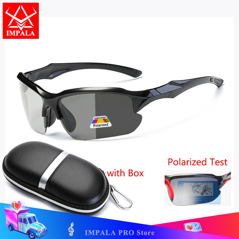 IMPALA PG2007L Fashion Photochromic Polarized Sunglasses Sports Style Eyewear Anti Glare Cycling Eyeglasses Elastic Frame UV Protective Sun Glasses with Box