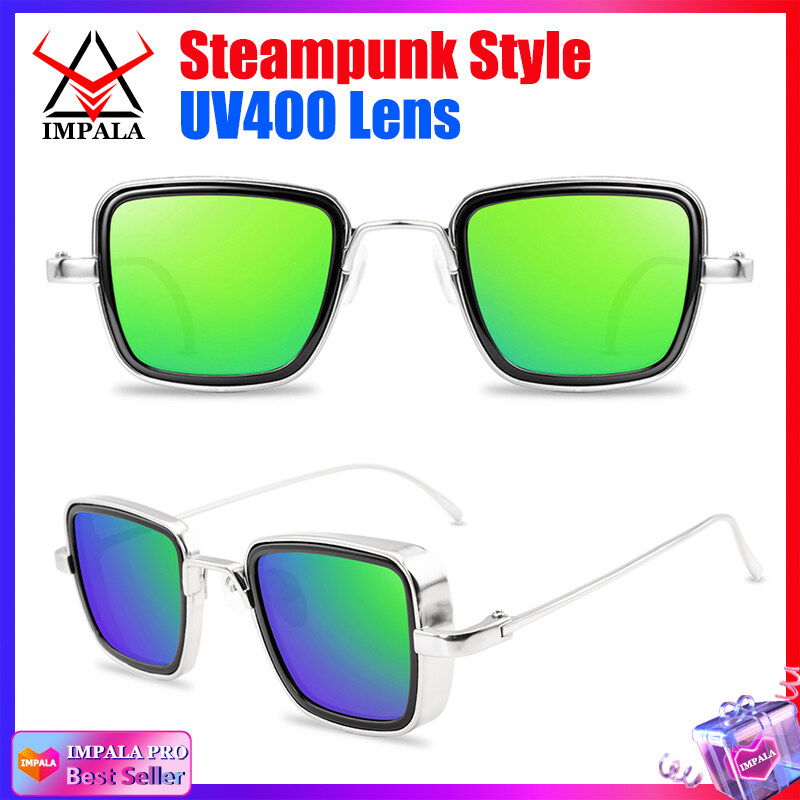 IMPALA QT110W Retro Sunglasses for Men Anti Glare Metal Frame UV Protective Sun Glasses for Driving Fishing Black Spectacles