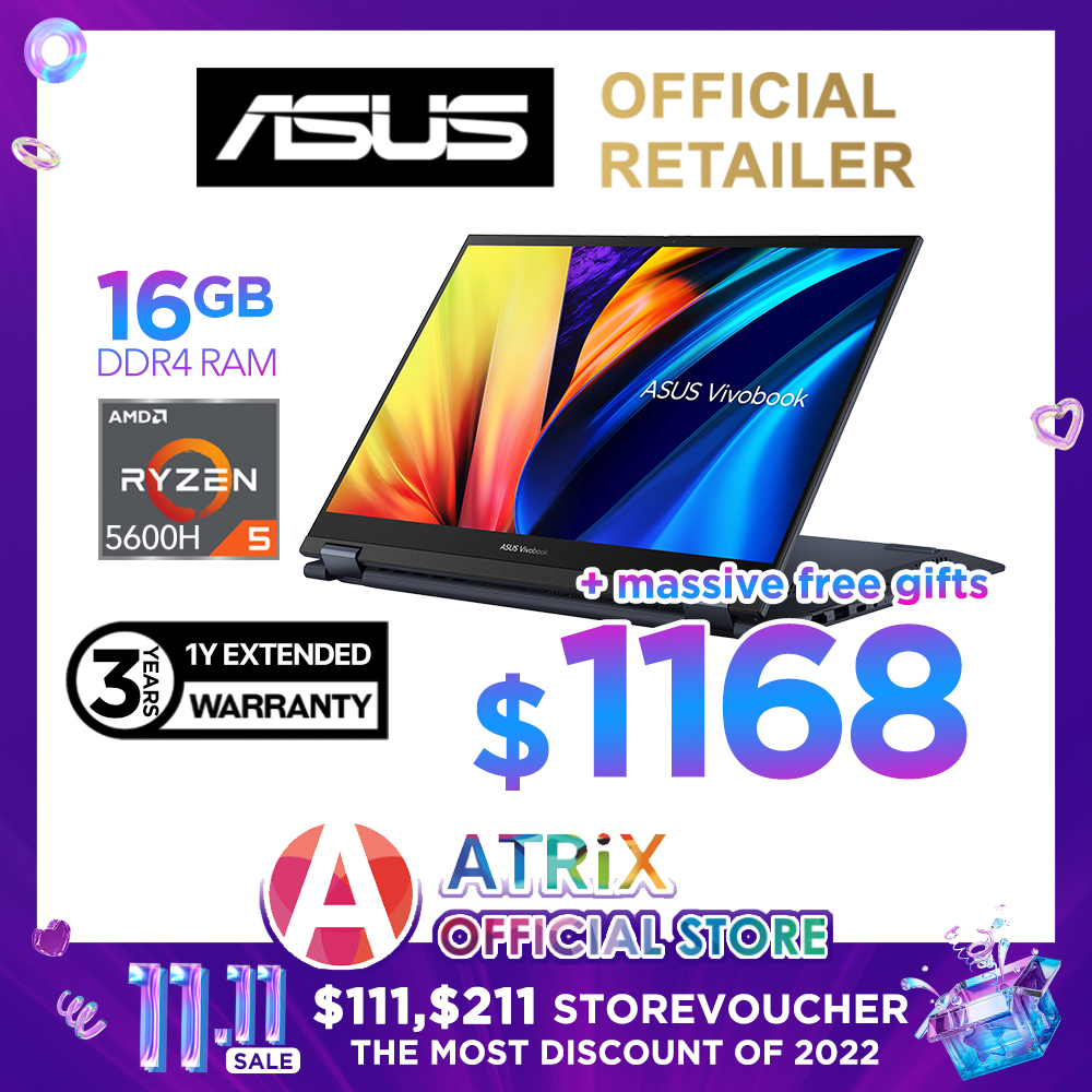 【MS Office|Extended Warranty】 ASUS Vivobook S 14 Flip TN3402QA-LZ044W | 14.0" QHD+ (1920x1200) IPS Touchscreen | AMD Ryzen 5 5600H | Radeon Graphics | 16GB RAM DDR4 | 512GB SSD | Win11 home | 2Y Warra