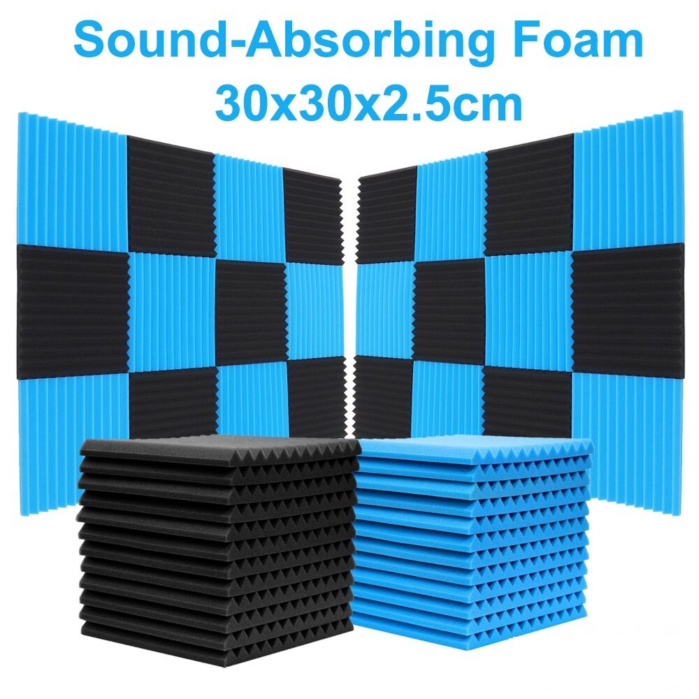 Geepro 30x30x2.5cm 12pcs Thick Soundproof Studio Acoustic Foam Sound Absorbtion Proofing Panels Tiles Wedge Sound Proofing Foam Wall