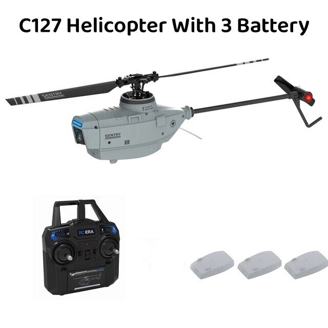 RC ERA C127 RC  Helicopters 2.4G 4CH 6-Axis Gyro Altitude Hold Optical Flow Localization Flybarless RTF Sentry Helicopters With 720P Camera Drones Mode 2