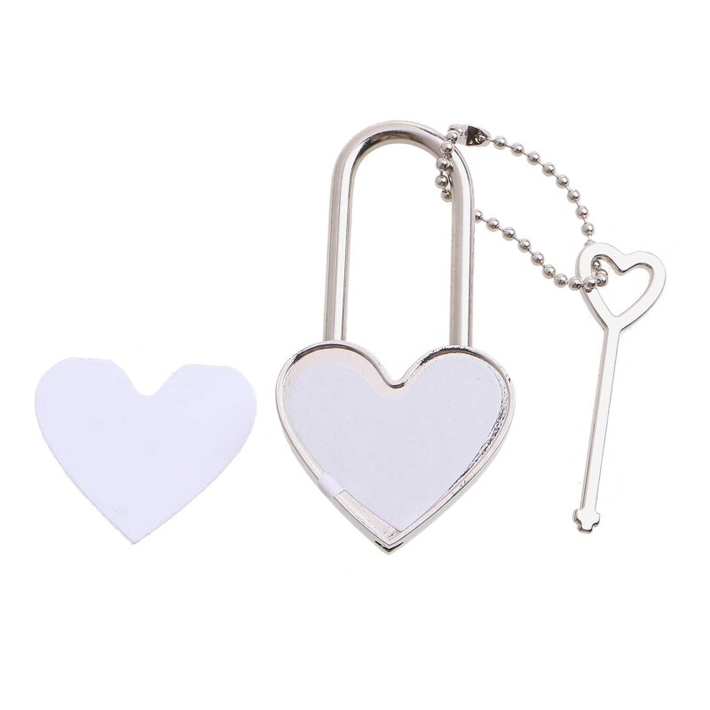 Sublimation Blanks Lock for Head with Heart-shaped Pendant Ornaments DIY Heat Transfer Keychain Pendants for Sublimation