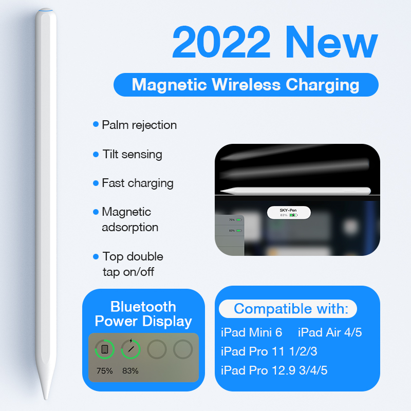 Sanptoch Wireless Charging iPad Pencil For Air 5th 4th Pro 11 12.9 2018-2022 With Palm Rejection & Tilt Sensing Stylus Pen For iPad Mini 6th Gen