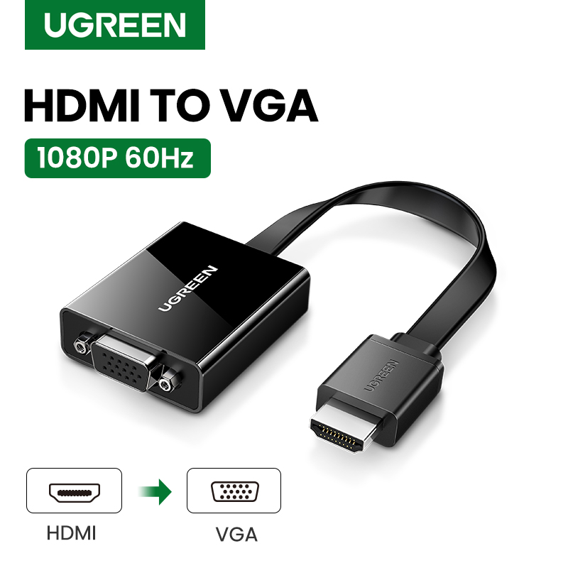 UGREEN 25CM HDMI to VGA Adapter 1080P 60Hz Digital to Analog Video Audio Converter Cable HDMI VGA Connector for Xbox 360 PS4 PC Laptop TV Box-Black