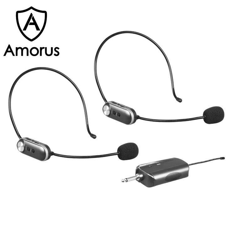 Amorus SHENGFU T-2 Dual Wireless Microphone Headset 30m UHF Headphone Mic System for Voice Amplifier Stage Speaker Teachers Guides