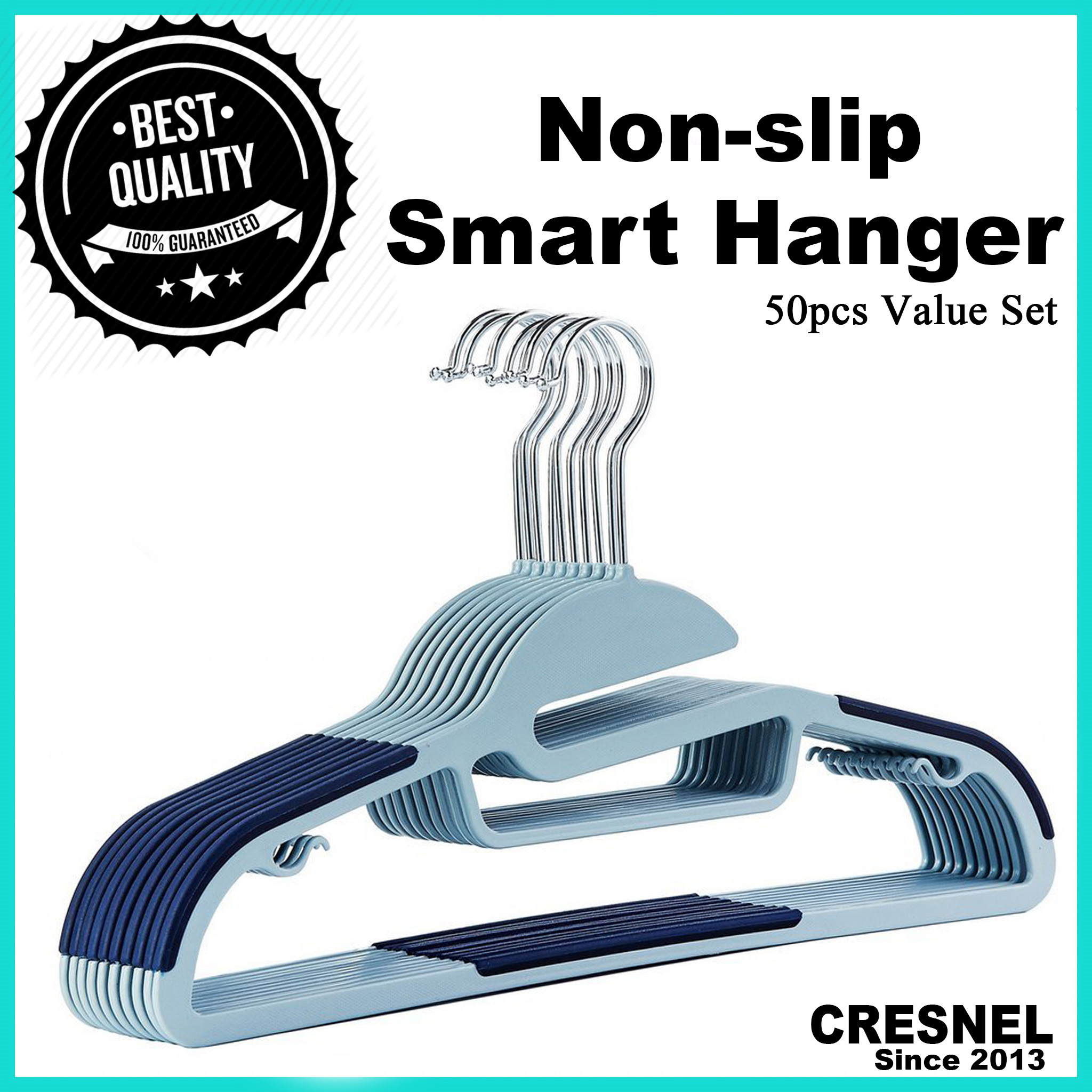 Cresnel U-Slide Clothes Hanger - 50pcs Premium laundry hangers for clothes  衣架  (Dark blue)