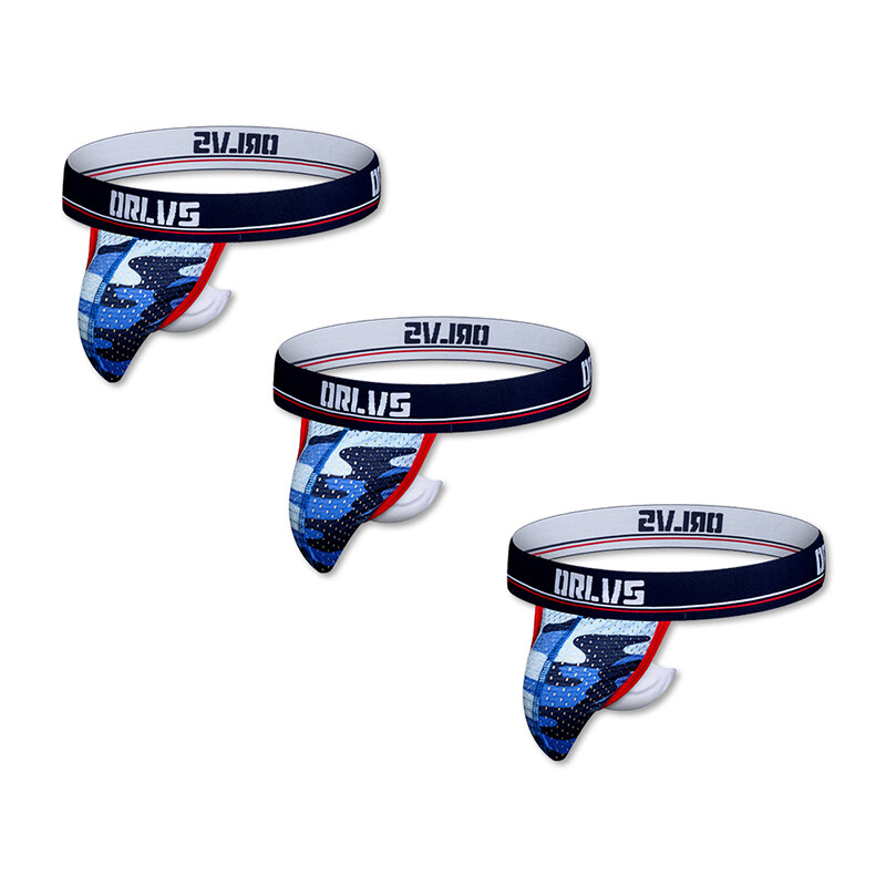 ORLVS 3Pcs Sexy Men Underwear Thongs Mesh Camouflage Breathable G String Underpants OR190