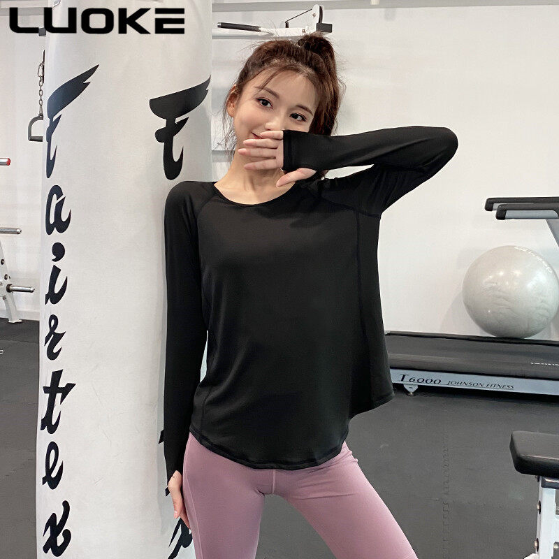LUOKE Long Sleeve Sport Shirt for Women Elastic Quick-drying Loose Slim Yoga Tops Sports T-shirt Exercise Tops Women Sports Wear Women Top