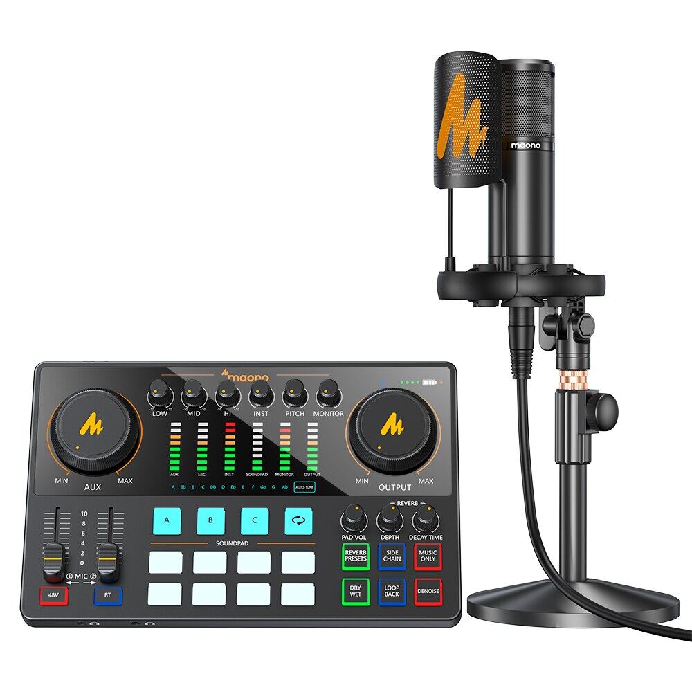 Maonocaster Sound Card Set With XLR Microphone Audio Interface Podcasting for Youtube DJ Live Streaming Phone Computer PC AME2A