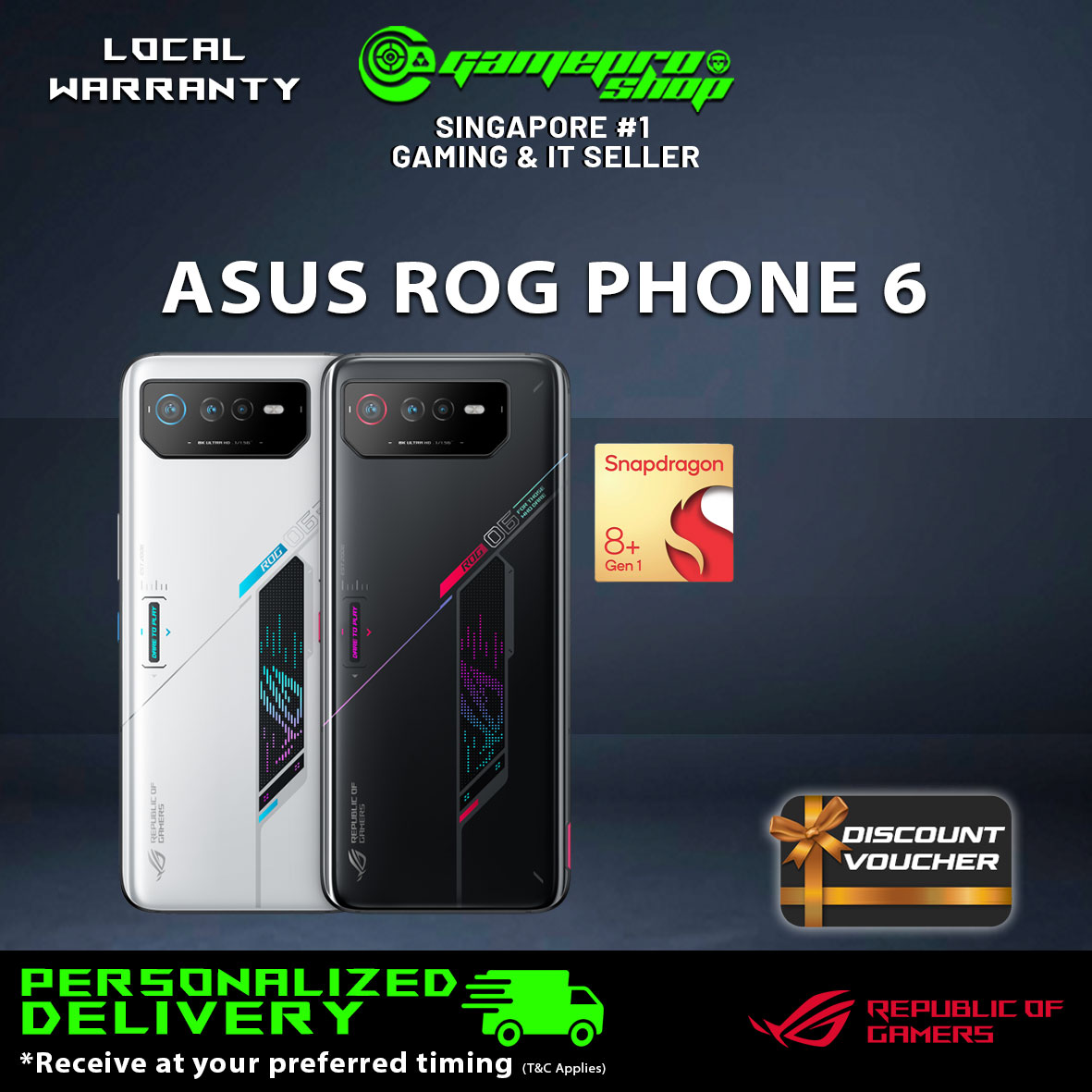 [Ready-Stocks] ASUS ROG Phone 6 - Snapdragon 8+ Gen 1 / Phantom Black or White / 165hz / 512GB Storage / 1Y