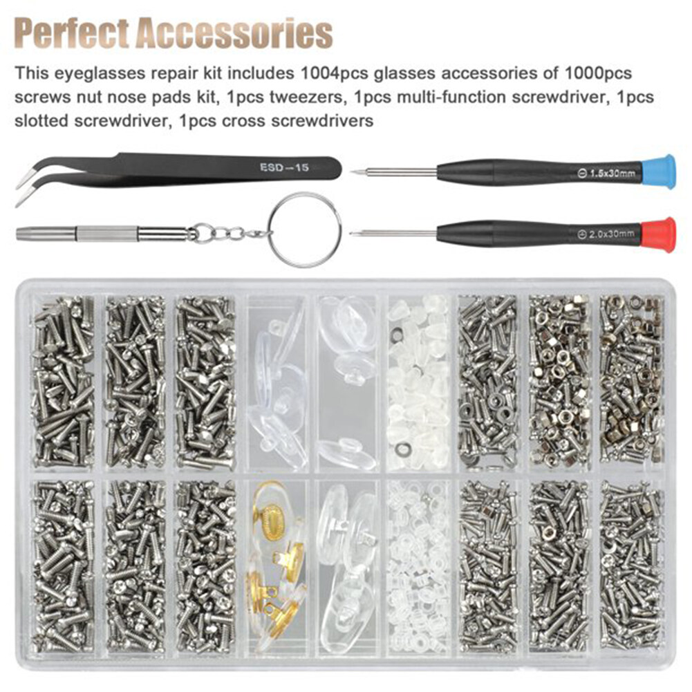 Fixing Storage Case Maintenance Micro Screwdriver Tweezers Nose Pad Assorted Glasses Screws Mini Stainless Steel Air Chamber Tool Part Portable Optical Eyeglass Repair Kit