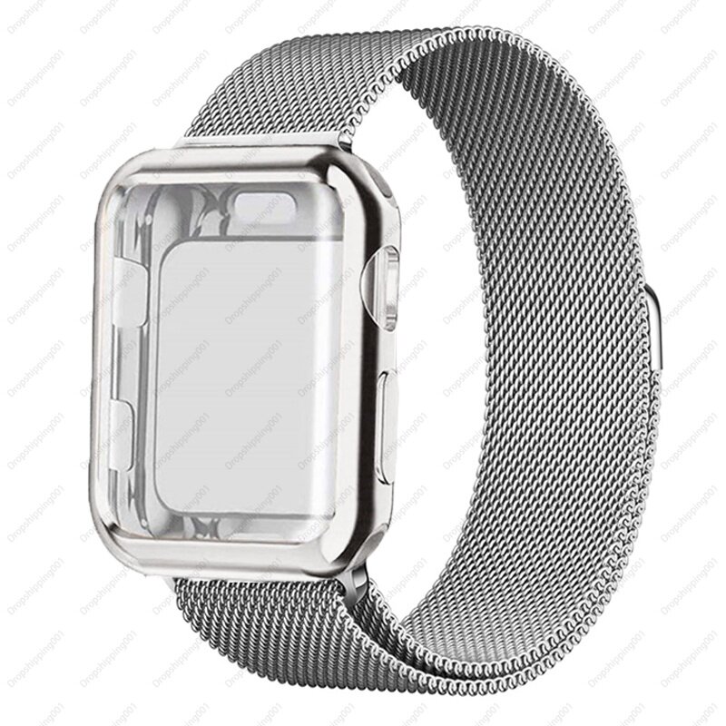 Magnetic Loop+Case for Apple Watch band 44mm 40mm i Watch Strap 41mm 45mm Metal Milanese bracelet apple watch Series SE 7 6 4 3 7 38mm 42mm