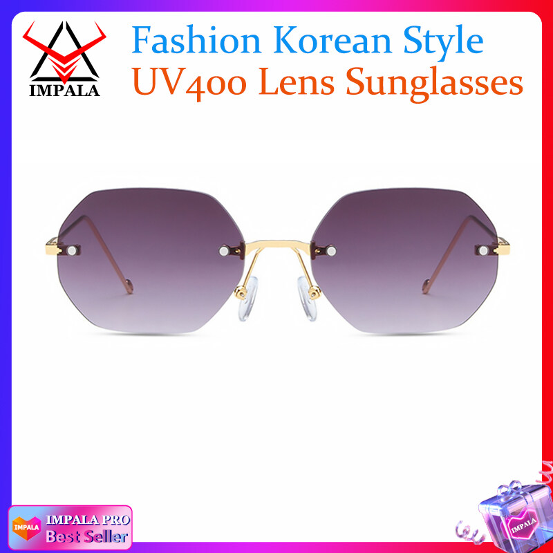 IMPALA QT1648W Korean Style Sunglasses for Men Women Rimless Shades UV400 HD Lens Anti Glare Fashion Sun Glasses Male Female Driving Traveling Eyeglasses