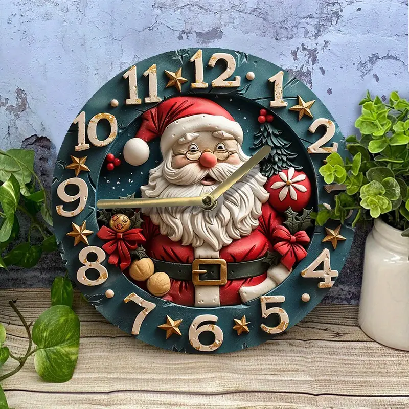 1pc Christmas Santa Claus Wall Clock, Silent Quartz Movement,