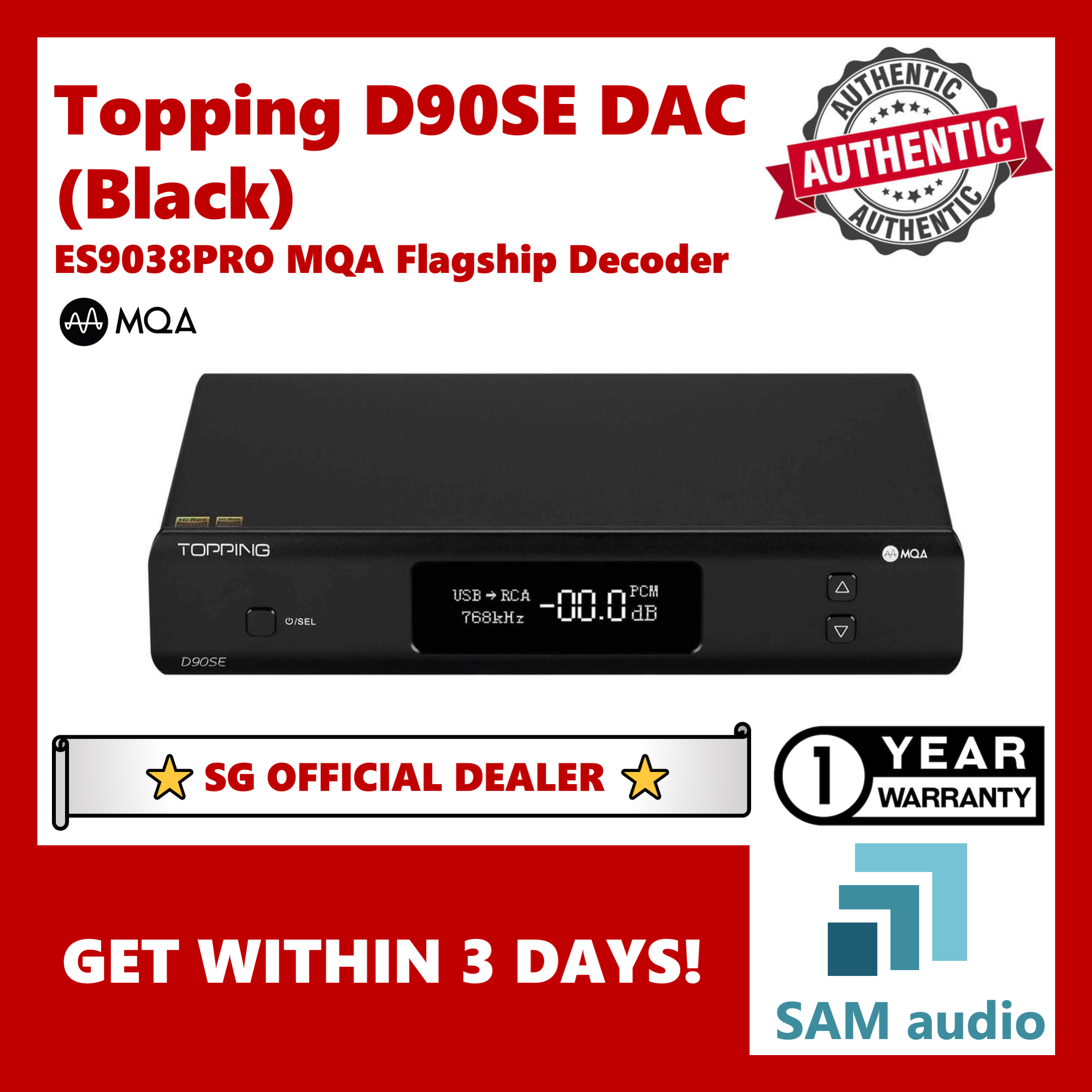 [SG] TOPPING D90SE, ES9038PRO DAC Full Balanced, LDAC Bluetooth, With MQA (o/p to Amplifier)