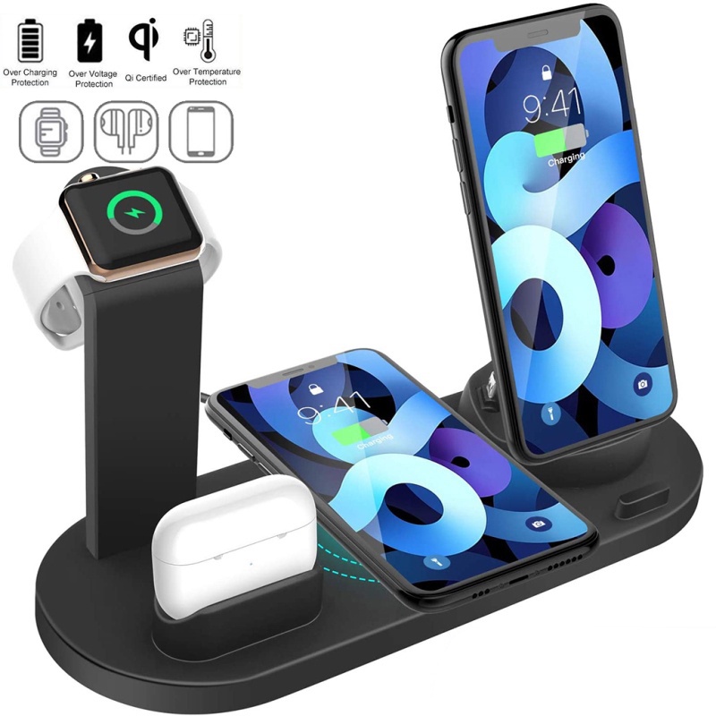 [SG] 4 in 1 Qi Fast Wireless Charging Dock for Apple Watch 7 6 and Airpods 2 3 Pro Charging Station for Multiple Devices Wireless Charger for iPhone 14 13 12 11