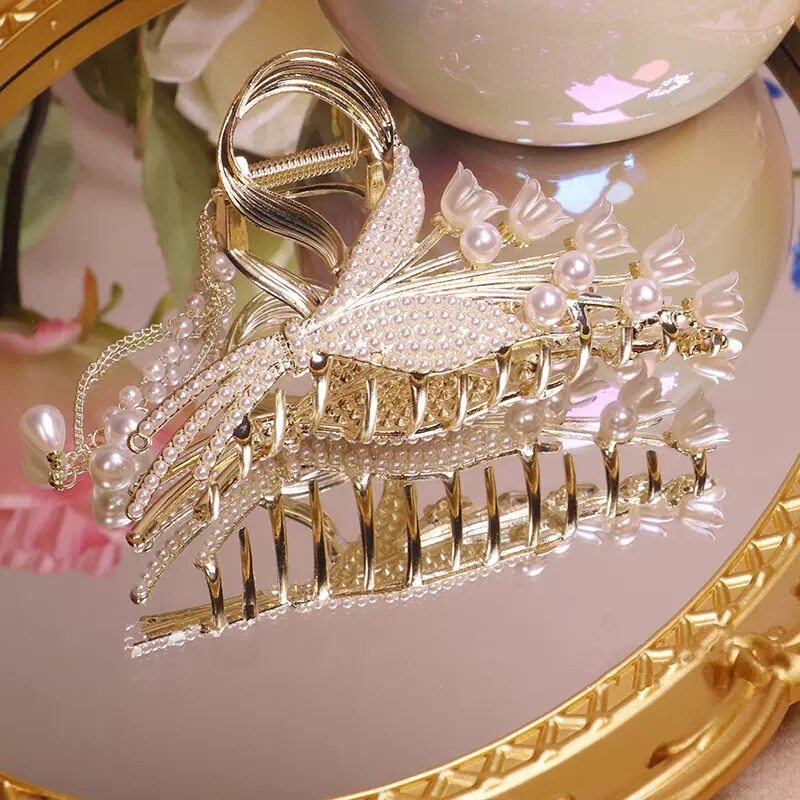 MJartoria Super Fairy Elegant Pearl Large Hair Claw Hairpin Clips Hair Styling Tools Women Girls Hair Accessories Gift