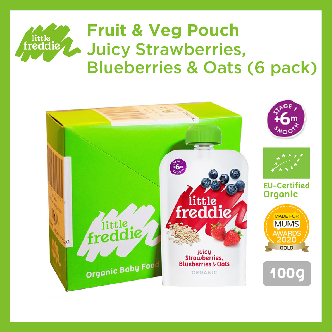 Organic Little Freddie Juicy Strawberries, Blueberries & Oats INNER BOX (100g x 6)