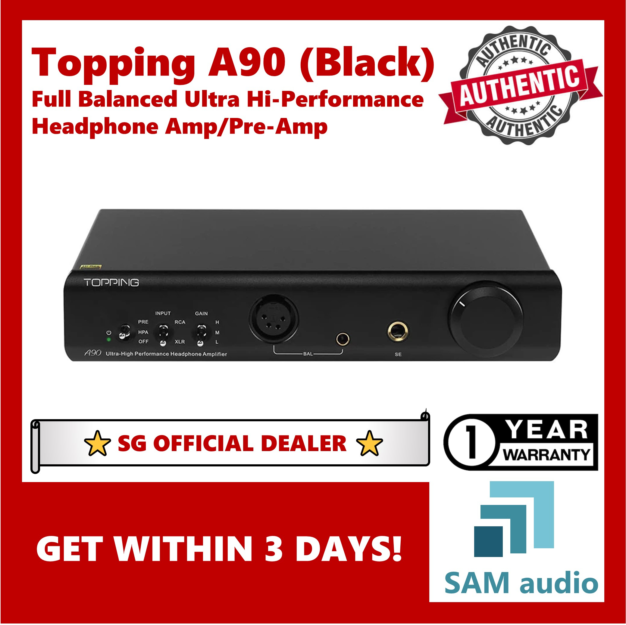 [SG] TOPPING A90, Full Balanced NFCA Headphone Amplifier / Pre-Amplifier, Ultra Low Noise, Hifi Audio