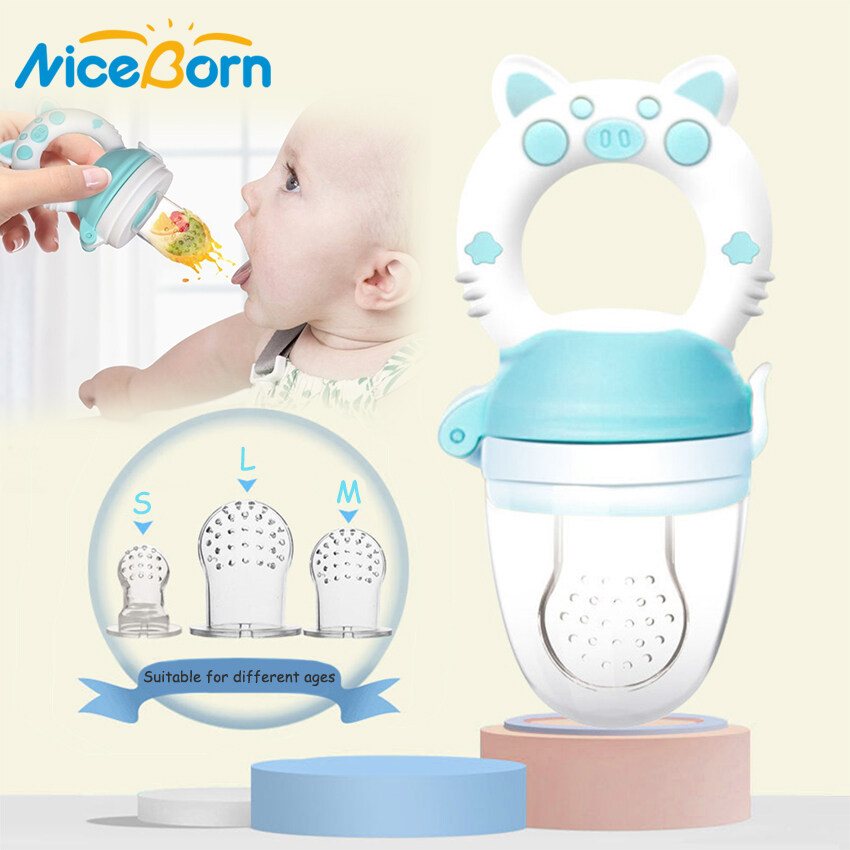 NiceBorn Baby Pacifier Fresh Food Feeder Newborn Infant Soother Fresh Fruit Milk Nibbler Safety Silicone BPA Free Toddlers 3 Different Sized Silicone Teething Pacifiers