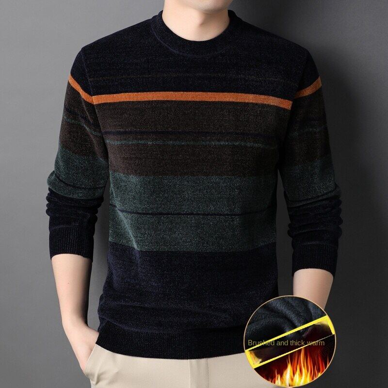 Cozy Up Fashion Striped Pullovers Knitted Sweater Men Clothing Thick Winter Warm Sweaters Mens Clothes Christmas Sweatshirts