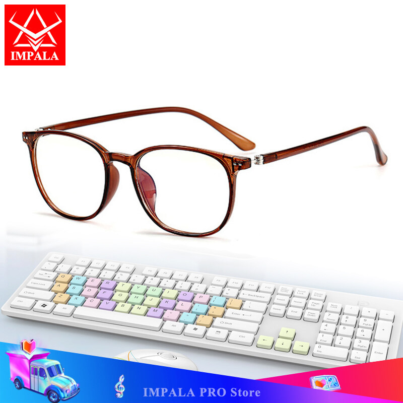 IMPALA FL1810W Fashion Anti Blue Light Eyeglasses for Men and Women Spectacle Korean Style Filter Eyeglasses Blue Light Block UV400 Anti Blue Ray Protective Eyewear With Glasses case