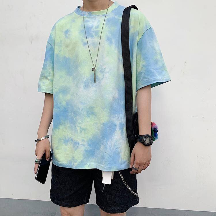 Multicolor t shirt Men Korean Style Short Sleeve Fashion Tops Plus Size Tie Dye Print Casual t-shirts