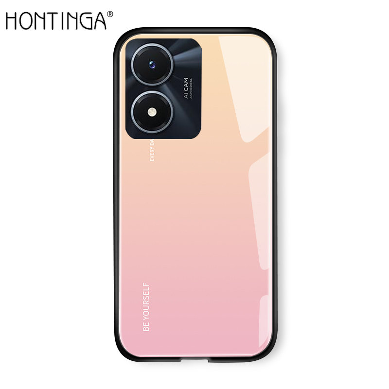 Hontinga Casing Case For VIVO Y02S Case Luxury Aurora Rainbow Gradient Case Shockproof Tempered Glass Cover Hard Case For Boys Girls Men Women