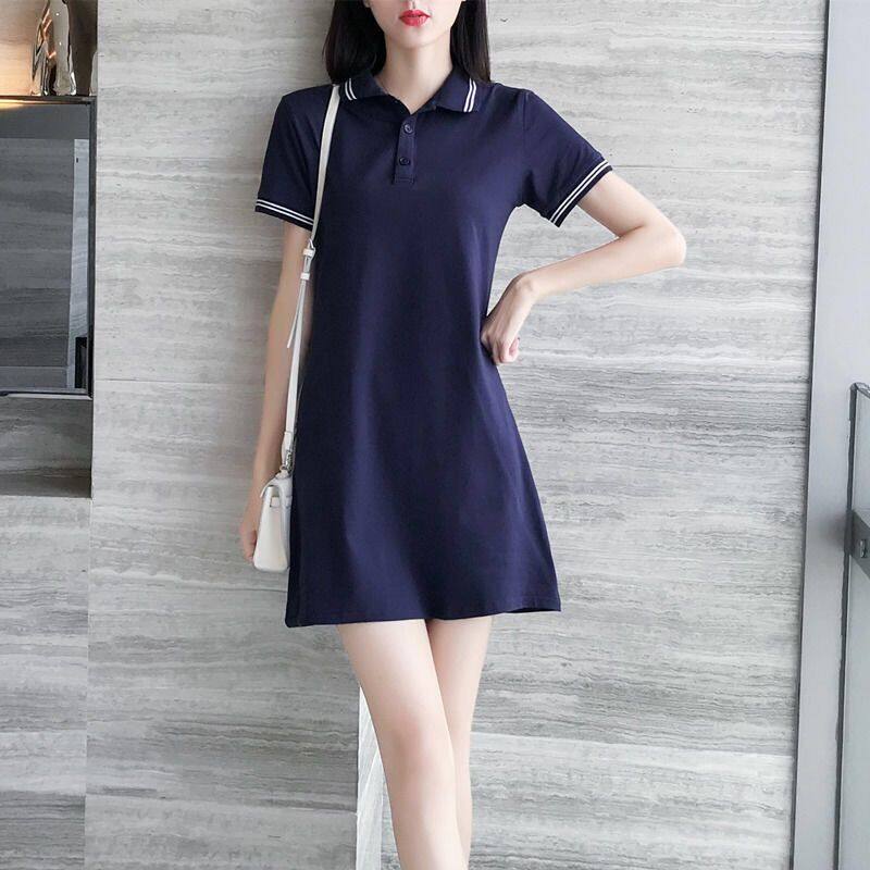 2020 Summer New Sports Casual Short-Sleeved L Polo Shirt Collar Long T Dress