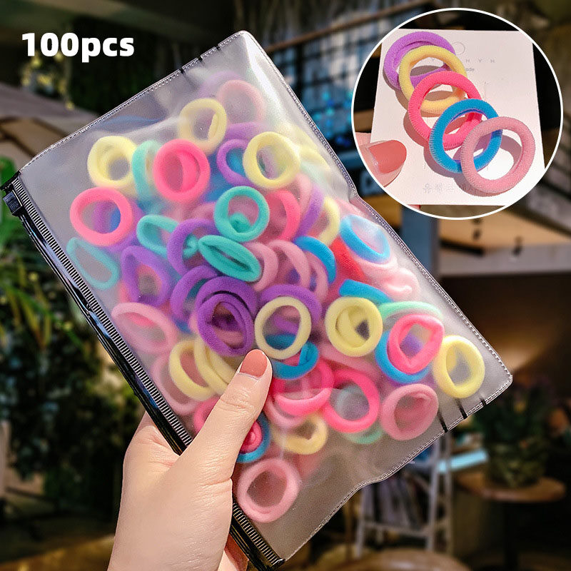 100Pcs/Pack Baby Hair Bands Cute Colorful Elastic Rubber Girl Kids Hair Rope Lovely Ponytail Holder Hair Ties Hair Accessories