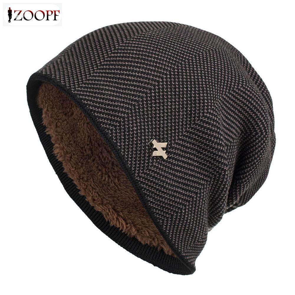 ZOOPF Plus Velvet Head Cap knitted Thick Windproof Warm and Comfortable Cap for Men Winter Outdoor