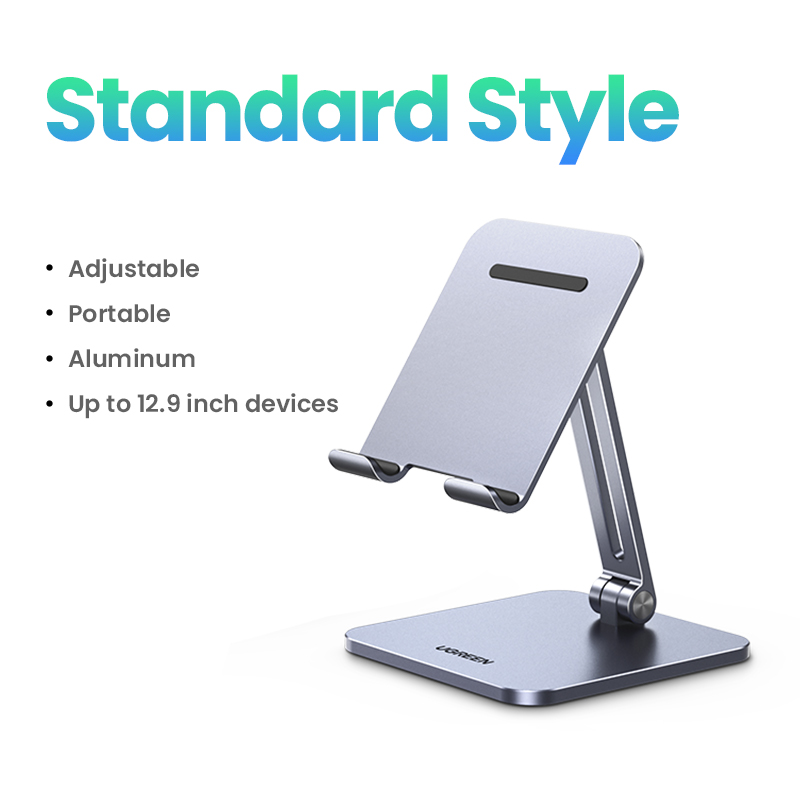 UGREEN Tablet Stand Holder Adjustable Aluminum Portable Stand Holder for Desk Foldable Dock Heavy Duty Metal Base Compatible with ipad pro 12.9, 9.7, 10.5, ipad air Mini 4 3 2, Nintendo Switch Grey