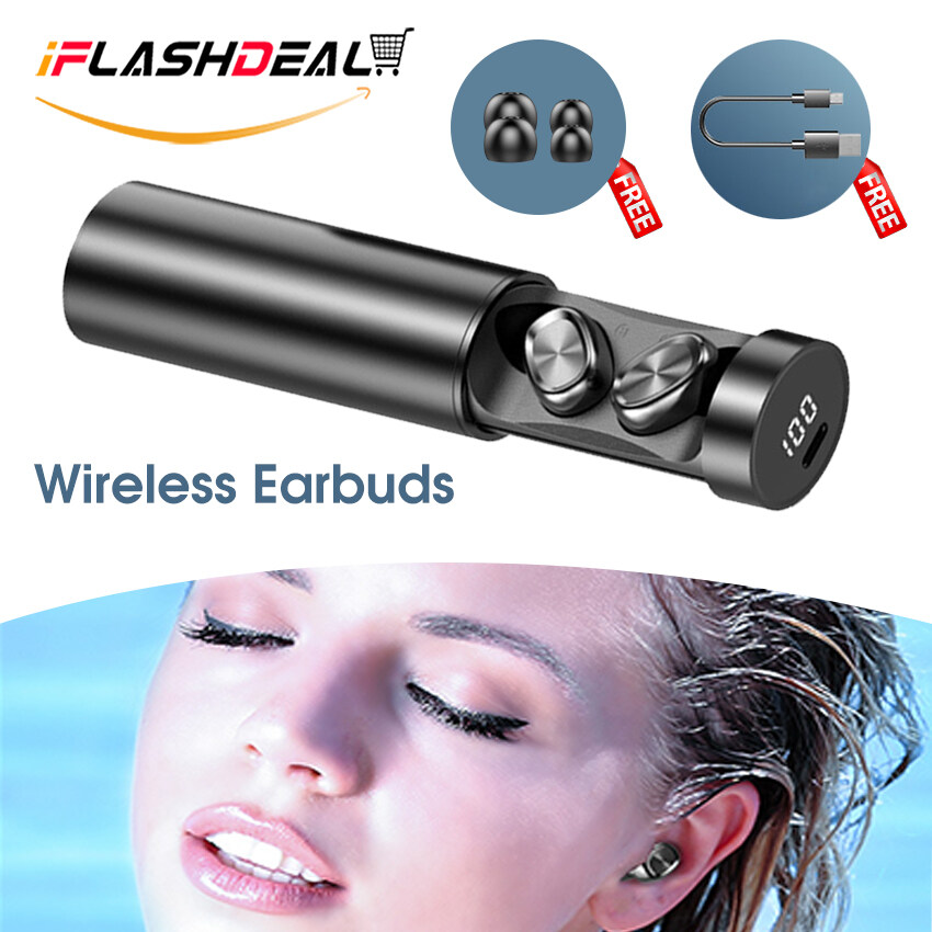 iFlashDeal Wireless Earbuds Bluetooth Earphone Sports Earphone Stereo In Ear Headphones V5.0 Bass Sweatproof Headsets Sports Earphone Noise Cancelling Earbuds with Microphone Charging Box Power Supply