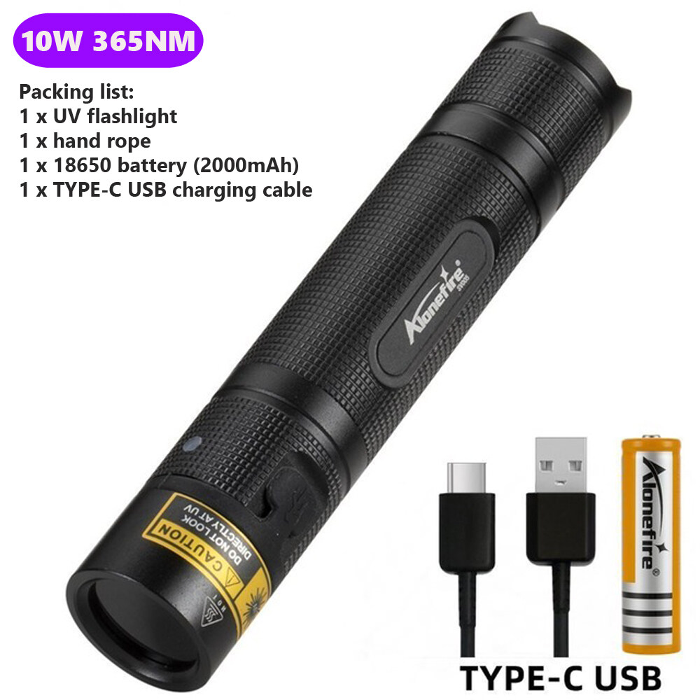 AloneFire SV005 UV Flashlight 10W 365nm Ultra Violets Ultraviolet Invisible USB Torch Black Light Pet Urine Stains Detector Scorpion