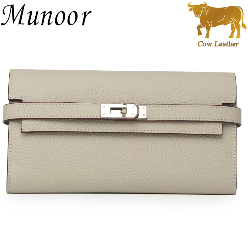 Munoor High Quality Italian Imported 100% Genuine Cow Leather Women Long Clutch Wallet Woman Purse
