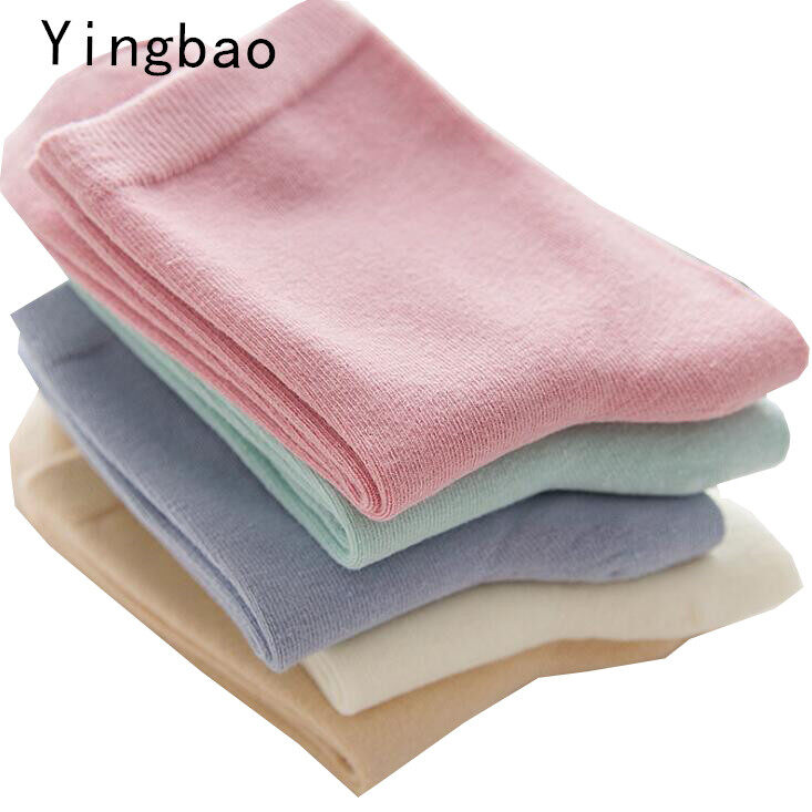 Yingbao 5 pair Womens Cotton Socks High Ankle Casual Sock for Ladies Solid Color Black Grey White