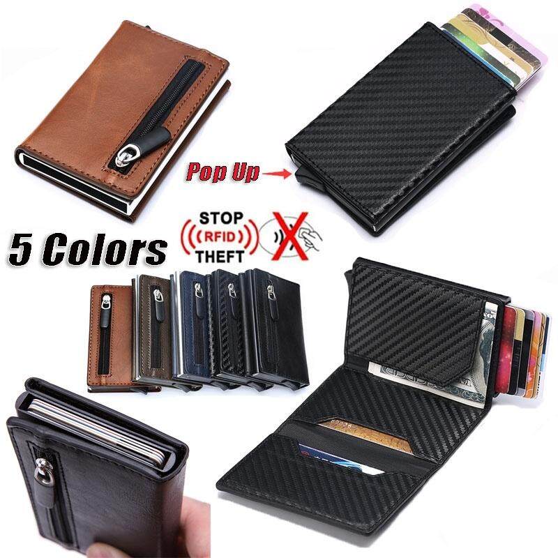 Men's Anti Theft Smart Wallet Automatic Pop-up Card Package RFID Blocking MIni Genuine Leather Card Holder Slim Front Pocket Wallet Coin Purse