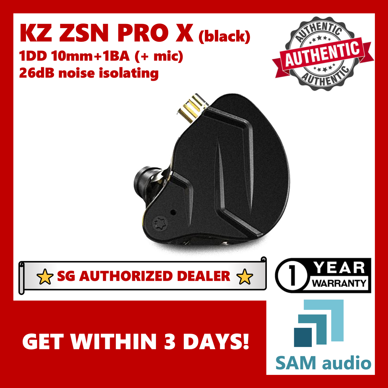 [SG] KZ ZSN PRO X, IEM Earphones, 1BA 1DD HiFi 25Ω, Noise Canceling Sports In Ear Monitor, C-Pin