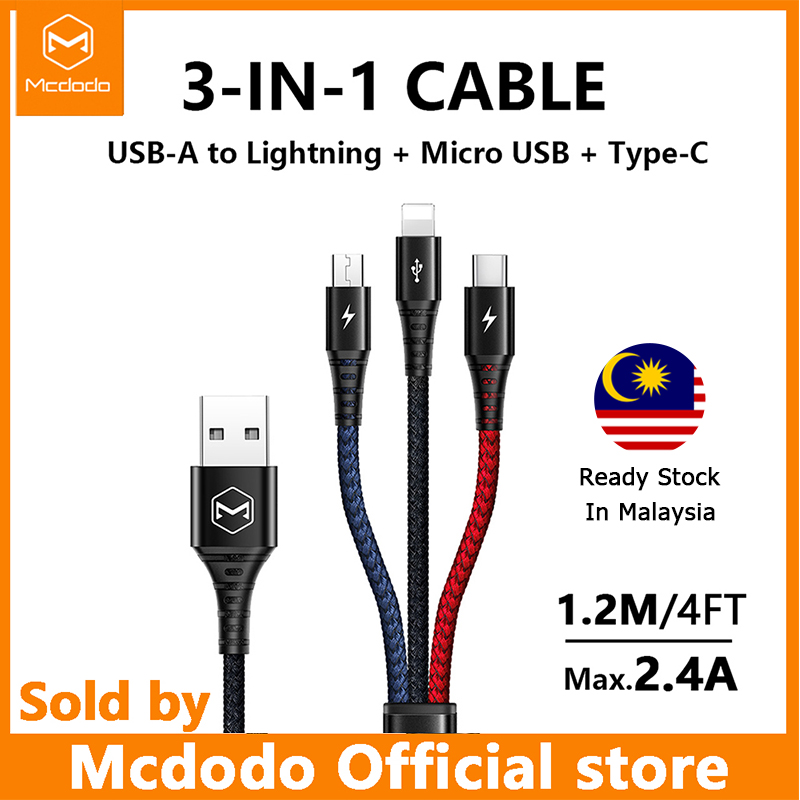 Mcdodo 4 in 1 USB Cable for Micro USB Type C Charger Cable for iPhone Xs Max XR X 8 7Huawei 3 in 1 USB C Fast Data Charging Cord