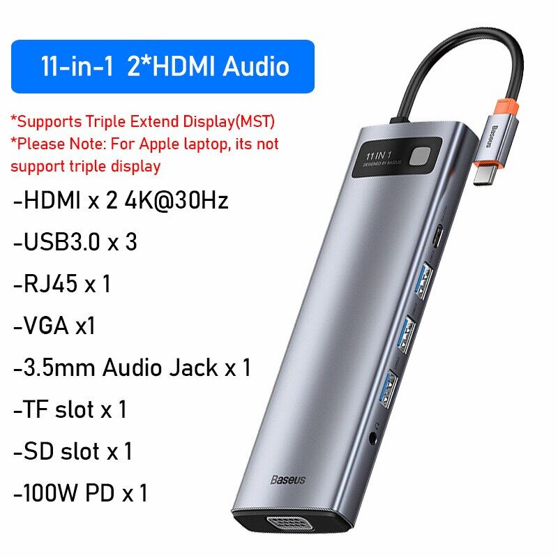 Baseus USB C Hub Type C to HDMI-Compatible VGA USB 3.0 Adapter 11 9 8 in 1 Type C Hub Dock for Macbook Pro Air Notebook USB C RJ45 SD Splitter