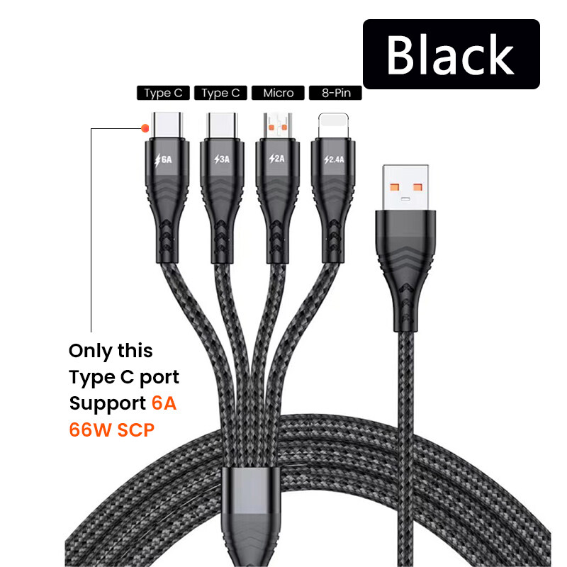 DISOUR 2022 NEW 6A Super Fast Charging Cable 4 In 1 Nylon Braided Cable IOS Micro USB Type-C 6A 66W For i Phone13 12 11Pro Xiaomi Huawei Universal