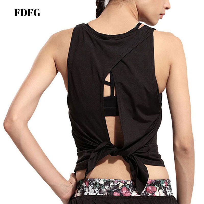 FDFG 【READY STOCK】Women Yoga Vest T-shirt Hollow Back Sports Fitness Tank Top Yoga Running Gym Jogging Vest Tops