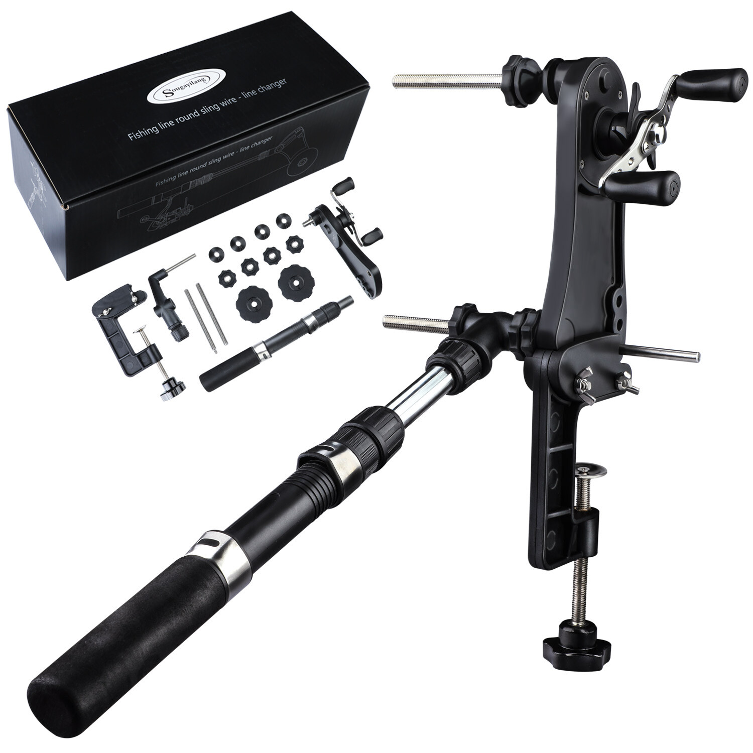 Sougailang Portable Fishing Line Winder Universal Fishing Line Spooler Adjustable for Various Sizes Rod Bobbin Reel Winder Board Spool Line Wrapper Spooler Spooling Station System Fishing Reel Winder 