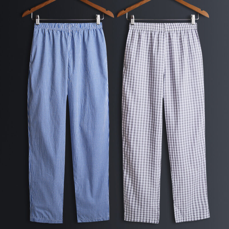 2 Pieces Pajamas Men's Trousers Cotton Home Pants Loose Cotton Plaid Spring and Autumn Thin Home Pants Summer Air Conditioning Pants