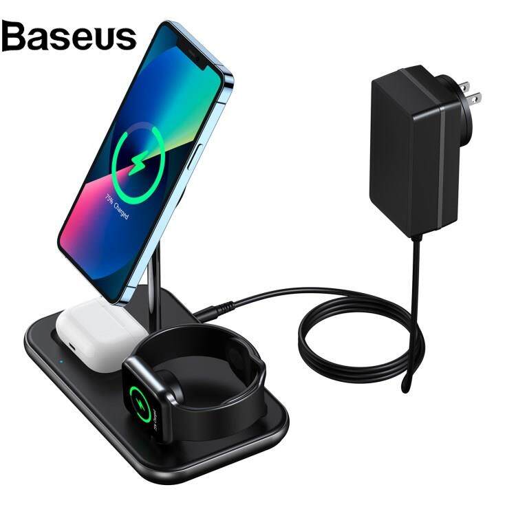 Baseus CHOETECH T589-F MFI & MFM Certified 3 in 1 Magnetic Wireless Charger Charging Station with 12V / 3A Power Adapter for iPhone / iWatch / AirPods