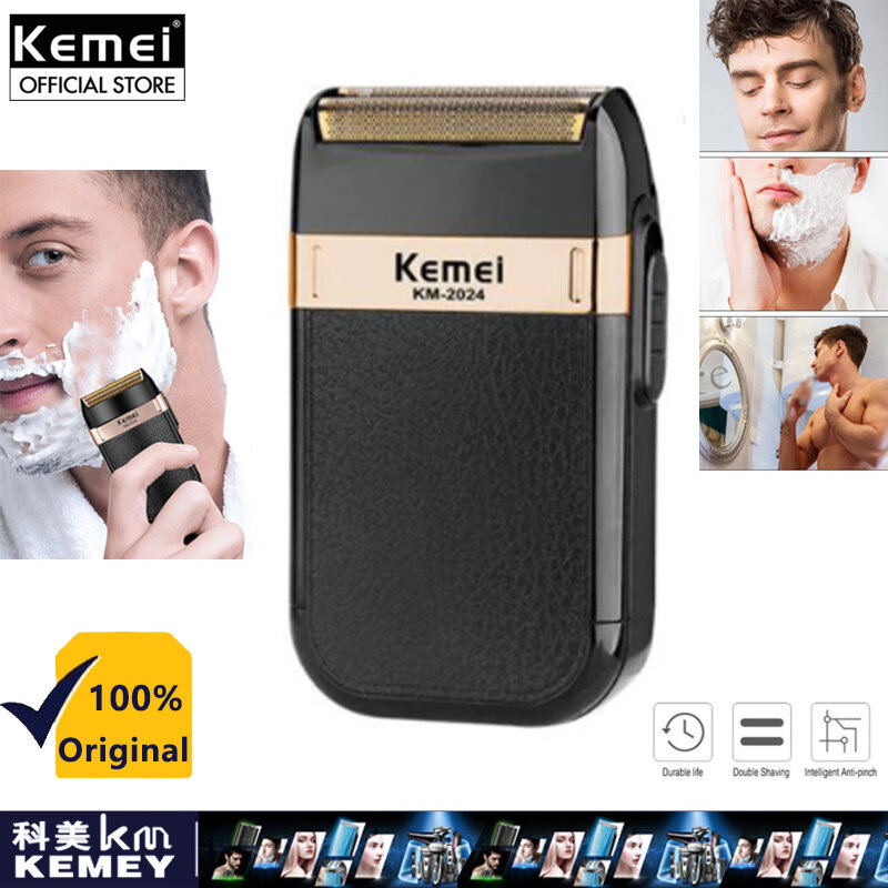 KM-2024 Men's Razor Wet and Dry Beard Trimmer Double Blade Alternative Electric Shaver Hair Clipper USB Charge